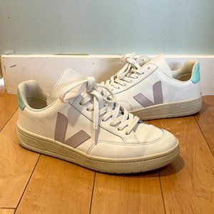 Veja V-12 Sneakers - White, Purple, & Turquoise (Size 8)